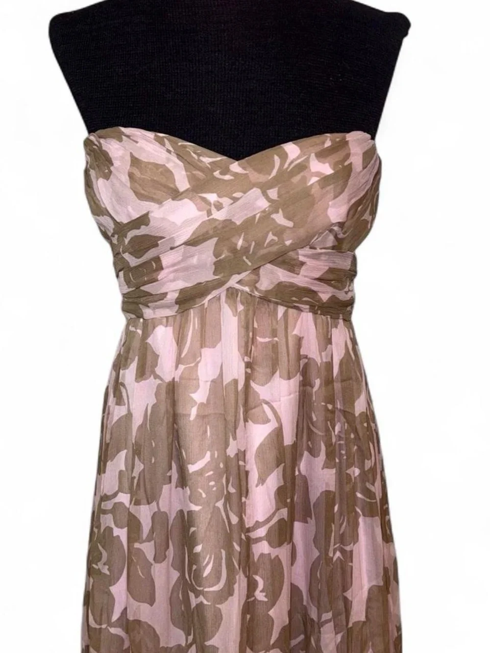 J. Crew Rose Tan 100% Silk Chiffon Long Maxi Dress Sweetheart Neck Gown Size 4